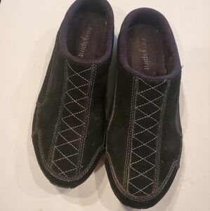 Easy Spirit Womens Size 6 Black Leather Suede Mules Slip On Shoes